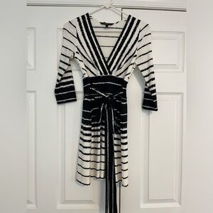 BCBGMaxAzria Black and White Striped Long Sleeve Dress